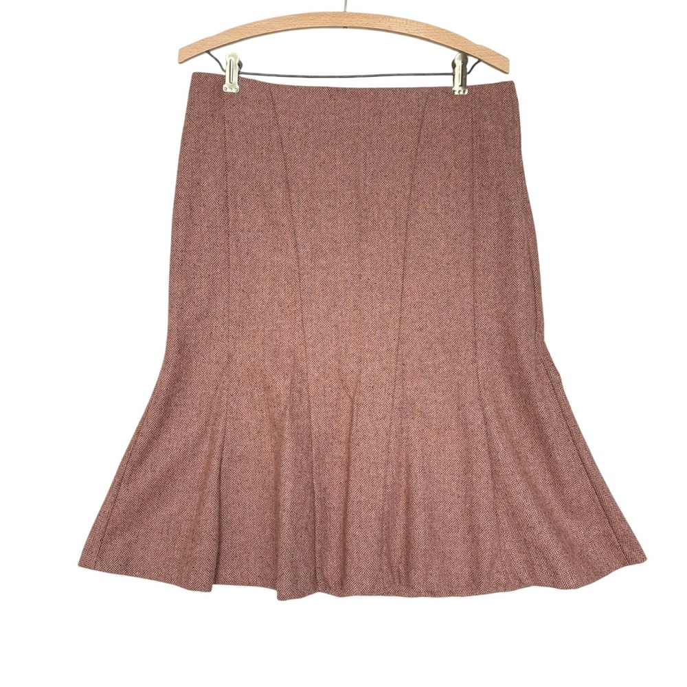 VTG Y2k United Colors of Benetton Tweed Wool‎ Pink Herringbone Midi Skirt Flared